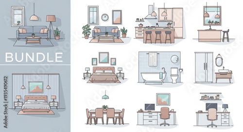 Collection of Interior Design Sketches for Modern Homes.