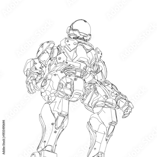 A sci-fi robot unit contour sketch. This printable coloring page features clean line art on a white background, perfect for kids and fans.