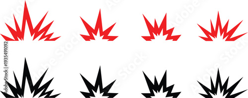 Danger bursting sale comic speech bubble explosion warning bomb blast red black vector icon collection.