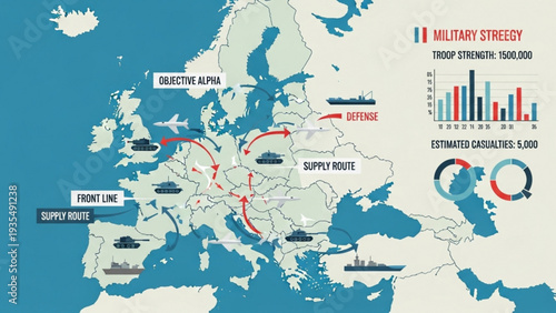 Military Strategy Map of European Theater with Troop Movements and Supply Routes