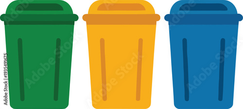 Set of Three Colorful Recycling Bins for Waste Management and Environmental Conservation Isolated On Transparent Background Background.