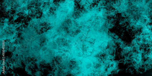 Abstract sea green watercolor hand painted art victor illustration. Dark green painted smoky textured teal color powder explosion. Steam explosion green smoke or fog isolated on black background.	