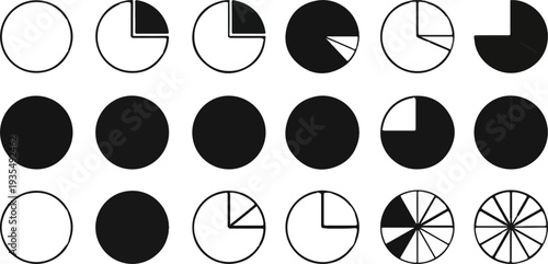A grid of 18 circles, some empty, some filled, some sectioned by lines