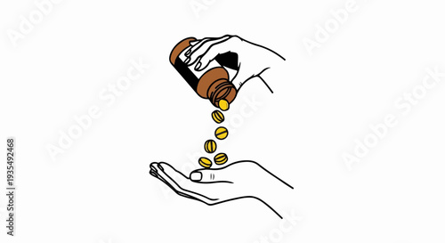 A hand pours pills from a bottle into another open hand