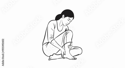Woman in simple line art style holding her sore ankle while sitting