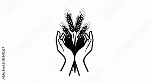 Two cupped hands hold a sheaf of wheat stalks