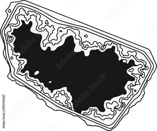 Topographical map of a lake with contour lines showing depth variations