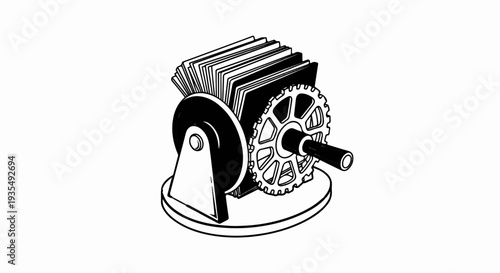 Vintage rolodex with cogwheel and base for cards or information