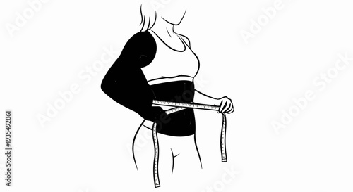 Stylized outline of a person measuring their waist with a tape measure