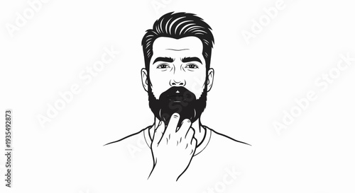 Stylized male portrait with beard, hand touching chin