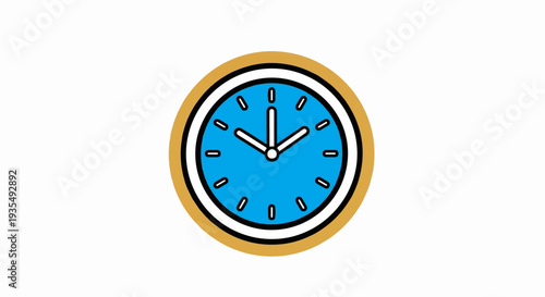 Stylized blue clock face with white hands against a white background