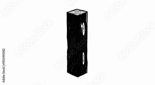 Stylized, dark, vertical wooden post with visible grain patterns