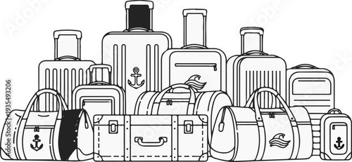 A collection of various travel bags and suitcases of different sizes and styles