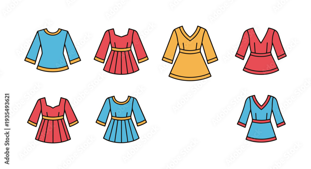Fototapeta premium Bell Sleeve Dress Line art modern bold color illustration
