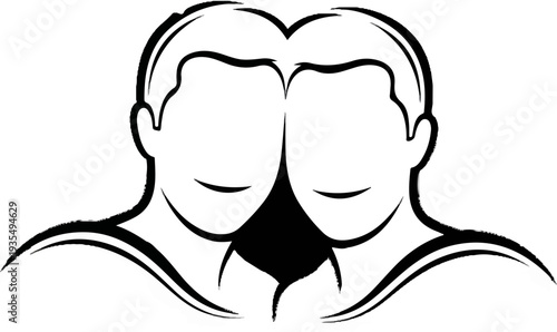 Stylized black and white abstract depiction of two faces