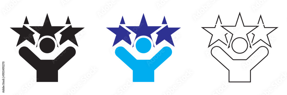 Fototapeta premium Talent acquisition , Customer Satisfaction Rating Line Icon . user profiles with star ratings illustrating customer satisfaction levels, online reviews, feedback system, and reputation concept.