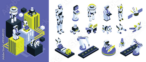 Isometric Robot Technology Icons and Automation Illustrations