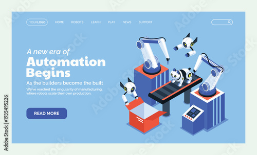 Isometric Robots Automation Technology Landing Page Design