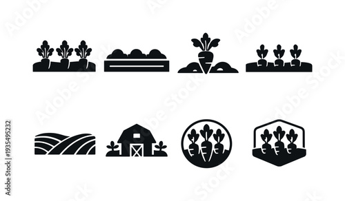 Modern continuous carrot field set. Filled icon set of Modern continuous carrot field set: continuous carrot