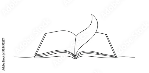 Minimal open book outline illustration isolated on white background.