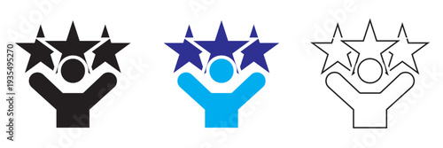 Talent acquisition , Customer Satisfaction Rating Line Icon . user profiles with star ratings illustrating customer satisfaction levels, online reviews, feedback system, and reputation concept.