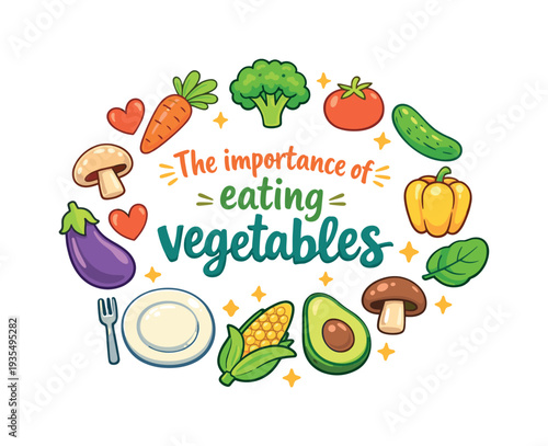 linThe importance of eating vegetables. Hand drawn illustration of The importance of eating vegetables. carrot