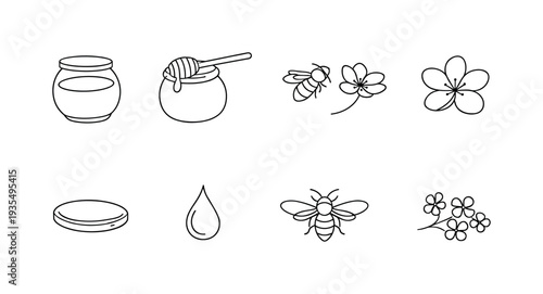 Spring gardening outline icon set including watering can, leaves and growth symbols