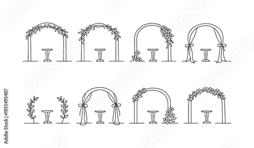 Ornamental arch and floral border divider set with decorative botanical line details