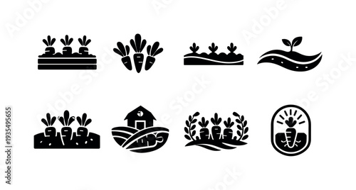 Single stroke carrot garden collection. Filled icon set of Single stroke carrot garden collection: one line