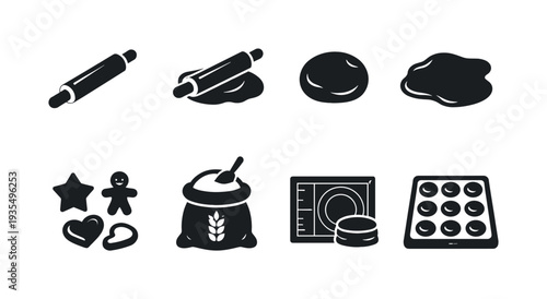 Rolling Pin Icons. Rolling Pin Dough. Filled icon set of Rolling Pin Dough: rolling pin, rolling pin with