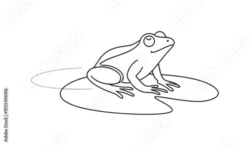 Minimal frog in water line art illustration symbolizing wildlife and nature concept