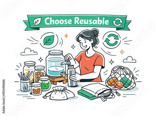 Choose sustainable illustration with eco lifestyle and environmental awareness concept elements