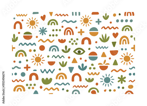 Small scale decorative spring themed seamless pattern with flowers, leaves and tiny ornamental elements