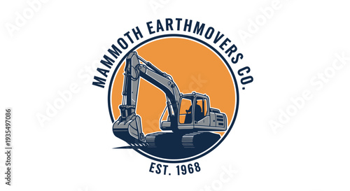 Mammoth Earthmovers Co. Excavator Construction Equipment Vintage Logo.