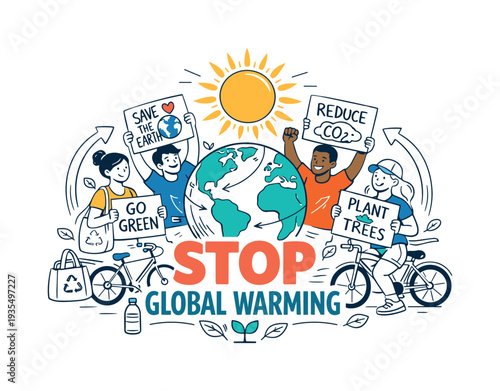 Environmental awareness illustration with stop pollution message and eco themed elements