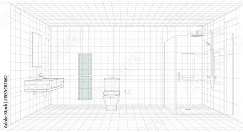Architectural drawing of a modern interior space with furniture.