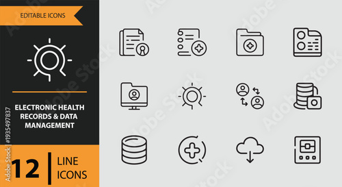Electronic health records data management outline medical icons