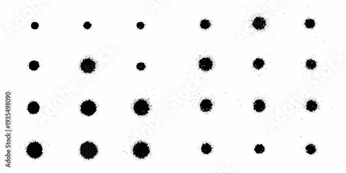 Abstract arrangement of irregular black holes on a white background