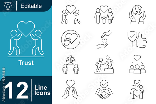 Trust Icons A Collection of Line Graphics Representing Trust, Relationships, and Security in Human Interaction and Social Bonds