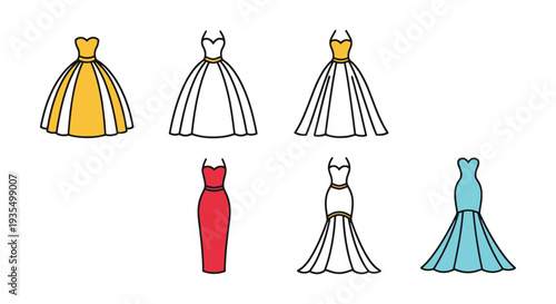 Bridal Dress Line art vector colorful design illustration