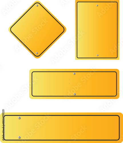 Collection of blank yellow road signs in diverse shapes a versatile vector template for custom warning or informational vector