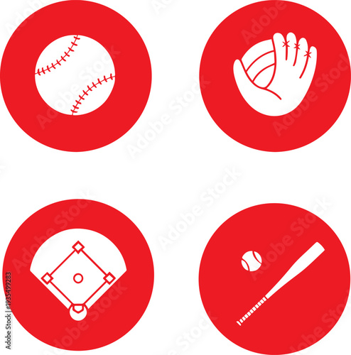 Baseball Sport Icon Set – Game Equipment Vector Illustration