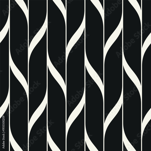 Monochrome seamless geometric wave pattern. Thin elegant interlaced grid structure. Modern abstract background featuring rhythmic wavy lines and repeating ripple effect. Stylish vector texture.