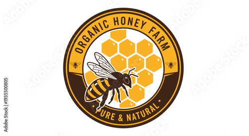Organic Honey Farm Bee Pure Natural Emblem.