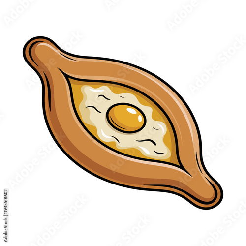 Georgian Khachapuri Vector Illustration of Traditional Adjarian Cheese Bread with Egg
