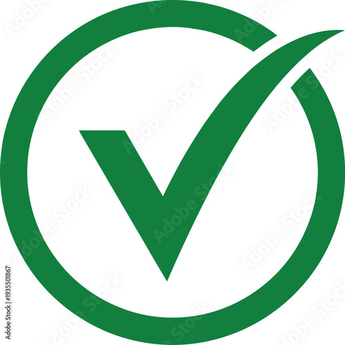 Large bold green check mark inside circle symbol representing approval, correctness, validation, completion, confirmation, and positive acceptance in digital forms or user interface design.