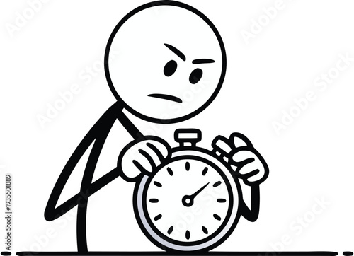 Frustrated Stick Figure Pressing Stopwatch Vector Illustration isolated on transparent background