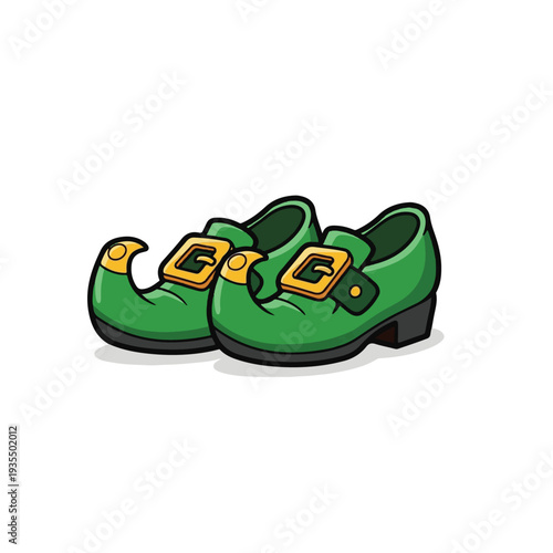 St. Patrick’s Day Leprechaun Shoes Green Buckle Cartoon Vector Illustration Isolated on White Background