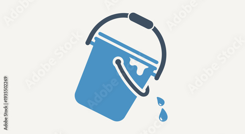 Blue Bucket with Handle and Water Droplets.