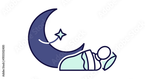 Baby Sleeping on Crescent Moon with Star.
